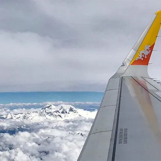 View out the airplane window shows mt. everest